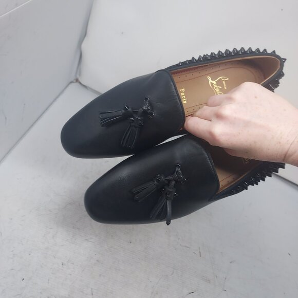 Christian Louboutin MENS Black Tassilo Spike Stud Tassel Leather Loafer - Picture 10 of 10